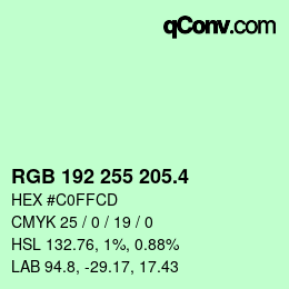 カラーコード: RGB 192 255 205.4 | qconv.com