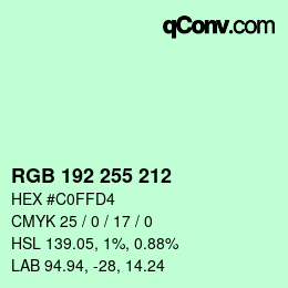 Color code: RGB 192 255 212 | qconv.com