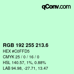 カラーコード: RGB 192 255 213.6 | qconv.com