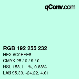 Color code: RGB 192 255 232 | qconv.com