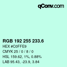 カラーコード: RGB 192 255 233.6 | qconv.com