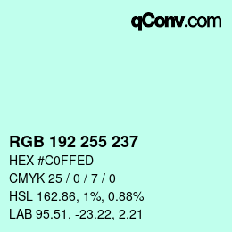 Color code: RGB 192 255 237 | qconv.com