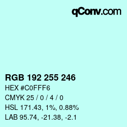 Color code: RGB 192 255 246 | qconv.com