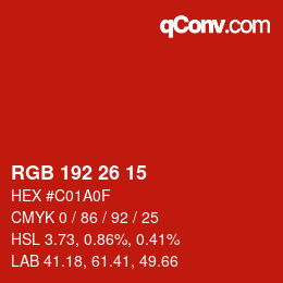 Color code: RGB 192 26 15 | qconv.com