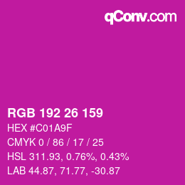 Color code: RGB 192 26 159 | qconv.com