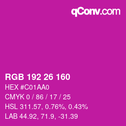 Color code: RGB 192 26 160 | qconv.com