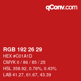 カラーコード: RGB 192 26 29 | qconv.com