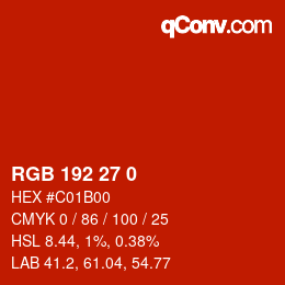 Color code: RGB 192 27 0 | qconv.com