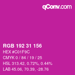 Color code: RGB 192 31 156 | qconv.com