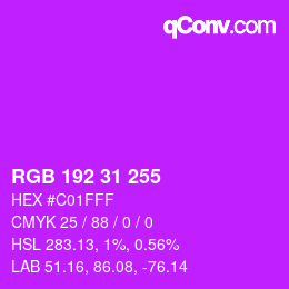 颜色代码: RGB 192 31 255 | qconv.com