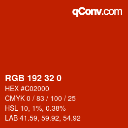 颜色代码: RGB 192 32 0 | qconv.com