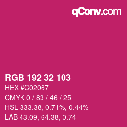 カラーコード: RGB 192 32 103 | qconv.com