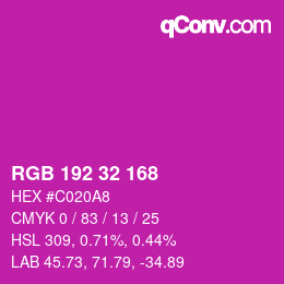 Color code: RGB 192 32 168 | qconv.com