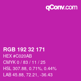 カラーコード: RGB 192 32 171 | qconv.com