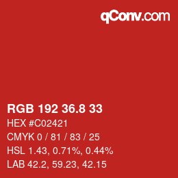 カラーコード: RGB 192 36.8 33 | qconv.com