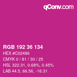 カラーコード: RGB 192 36 134 | qconv.com