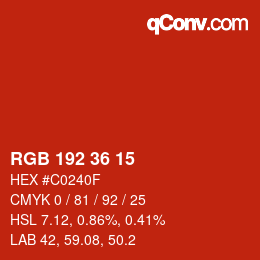 カラーコード: RGB 192 36 15 | qconv.com