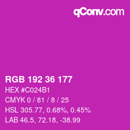 カラーコード: RGB 192 36 177 | qconv.com