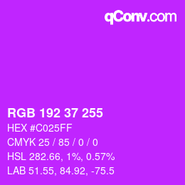 カラーコード: RGB 192 37 255 | qconv.com