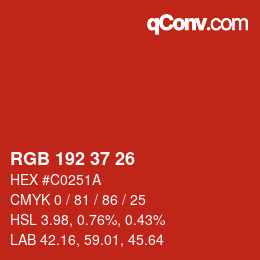 カラーコード: RGB 192 37 26 | qconv.com