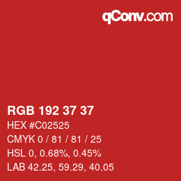 カラーコード: RGB 192 37 37 | qconv.com