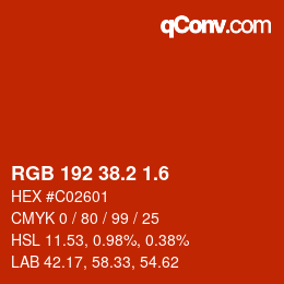 カラーコード: RGB 192 38.2 1.6 | qconv.com