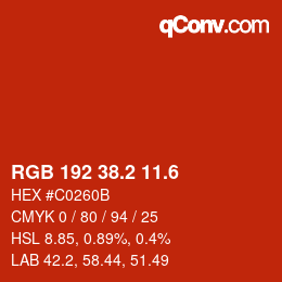 カラーコード: RGB 192 38.2 11.6 | qconv.com