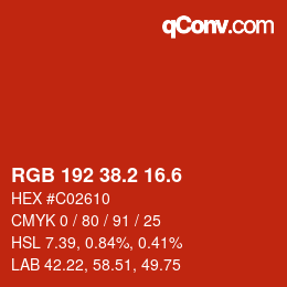 カラーコード: RGB 192 38.2 16.6 | qconv.com