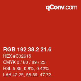 カラーコード: RGB 192 38.2 21.6 | qconv.com