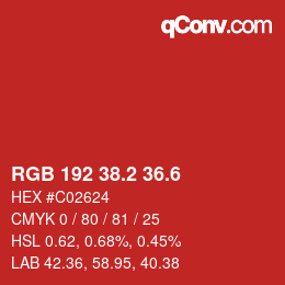 カラーコード: RGB 192 38.2 36.6 | qconv.com