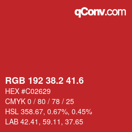 カラーコード: RGB 192 38.2 41.6 | qconv.com