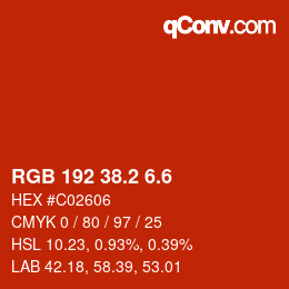 カラーコード: RGB 192 38.2 6.6 | qconv.com