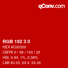 Color code: RGB 192 3 0 | qconv.com
