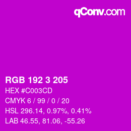 Color code: RGB 192 3 205 | qconv.com