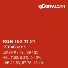 カラーコード: RGB 192 41 21 | qconv.com