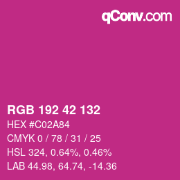 カラーコード: RGB 192 42 132 | qconv.com