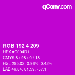 カラーコード: RGB 192 4 209 | qconv.com