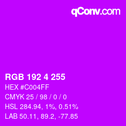 Color code: RGB 192 4 255 | qconv.com