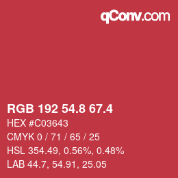 カラーコード: RGB 192 54.8 67.4 | qconv.com
