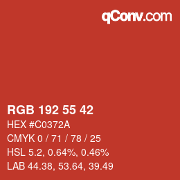 颜色代码: RGB 192 55 42 | qconv.com