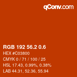 カラーコード: RGB 192 56.2 0.6 | qconv.com