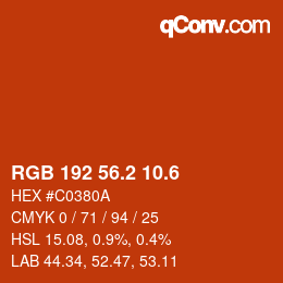 カラーコード: RGB 192 56.2 10.6 | qconv.com