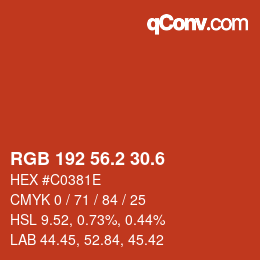 カラーコード: RGB 192 56.2 30.6 | qconv.com