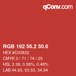 カラーコード: RGB 192 56.2 50.6 | qconv.com