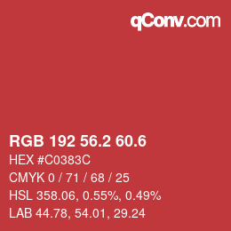 カラーコード: RGB 192 56.2 60.6 | qconv.com