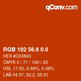 カラーコード: RGB 192 56.6 0.6 | qconv.com
