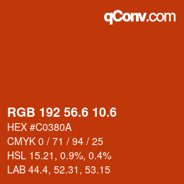 カラーコード: RGB 192 56.6 10.6 | qconv.com