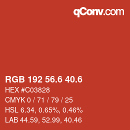 カラーコード: RGB 192 56.6 40.6 | qconv.com