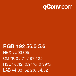 カラーコード: RGB 192 56.6 5.6 | qconv.com