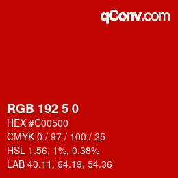 Color code: RGB 192 5 0 | qconv.com